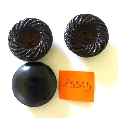 3 boutons en résine marron foncé - vintage - 31mm - 2552d
