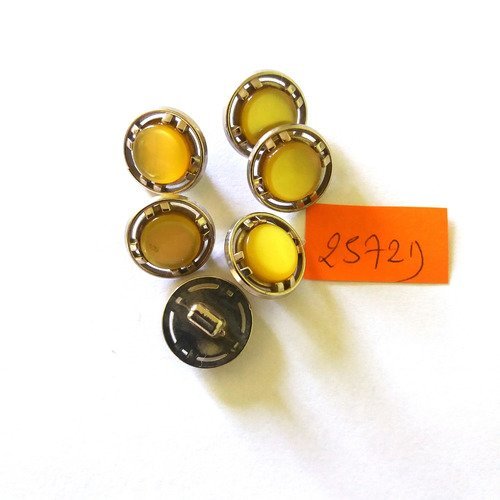 6 boutons en résine argenté et jaune- vintage - 15mm - 2572d