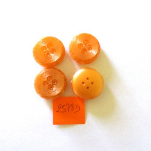4 boutons en résine orange - vintage - 24mm - 2578d