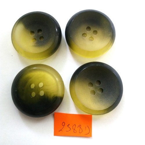 4 boutons en résine jaune vert et noir - vintage - 34mm - 2588d