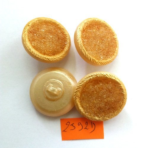 4 boutons en résine orange pailleté - vintage - 27mm - 2592d