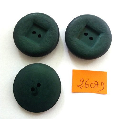 3 boutons en résine vert - vintage - 31mm - 2607d