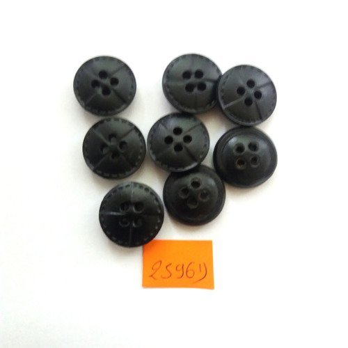 8 boutons en cuir noir - vintage - 18mm - 2596d