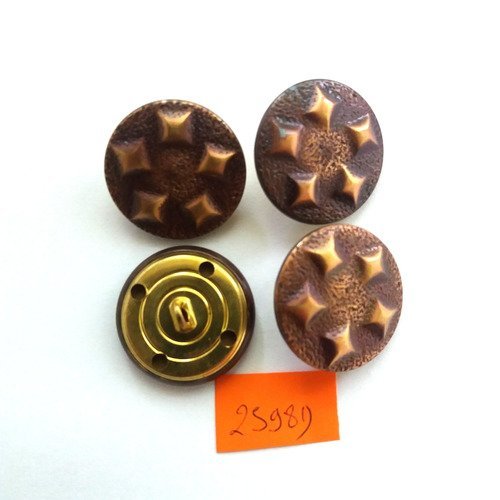 4 boutons en métal doré dessous et bronze dessus - vintage - 27mm - 2598d