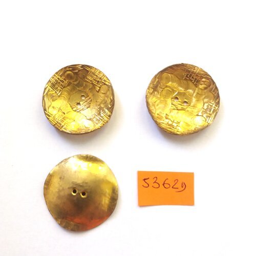 3 boutons en métal doré - vintage - 27mm - 5362d