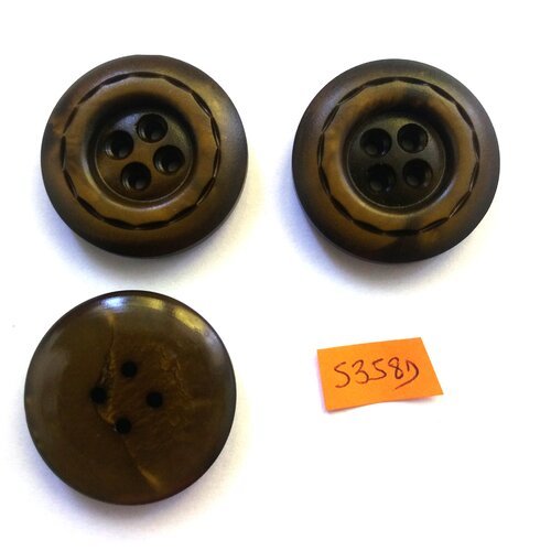 3 boutons en résine marron - vintage - 34mm - 5358d