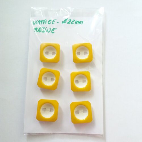 6 boutons en résine jaune et blanc vintage - 22mm 
