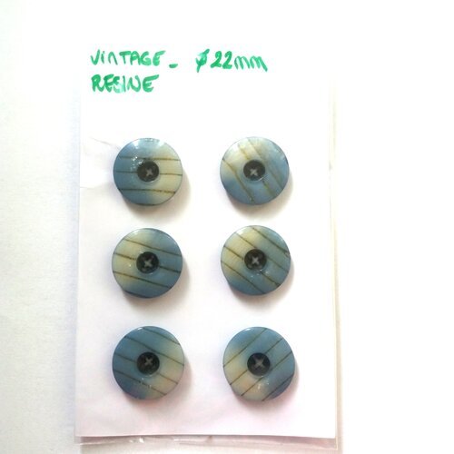 6 boutons en résine bleu - vintage - 22mm 