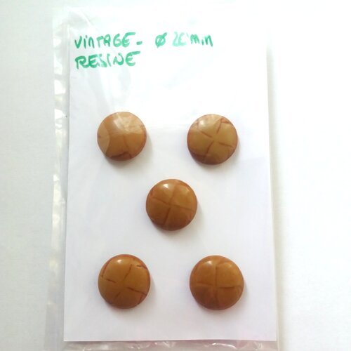 5 boutons en résine marron - vintage - 20mm 