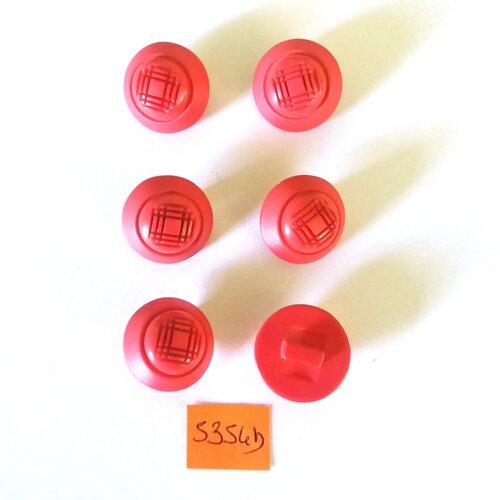 6 boutons en résine rouge - vintage - 18mm - 5354d
