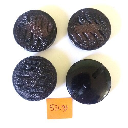 4 boutons en résine noir et mauve - vintage - 34mm - 5349d