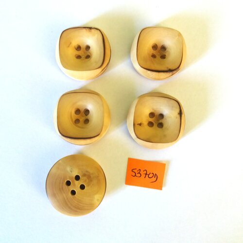 5 boutons en bois marron - vintage - 26mm - 5370d