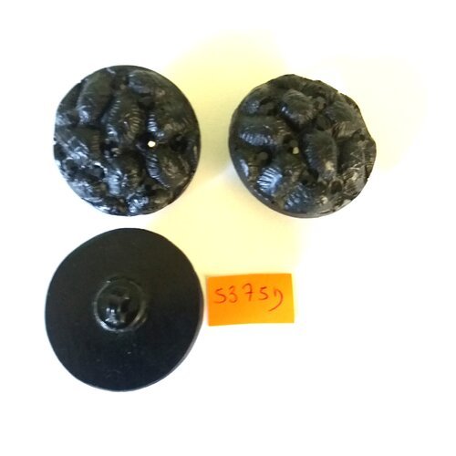 3 boutons en résine et strass noir - vintage - 35mm - 5375d