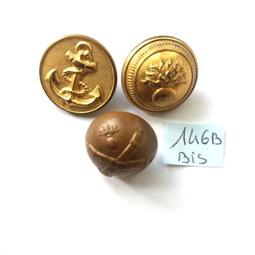 3 boutons en métal doré - vintage - taille diverse - 146b - bis