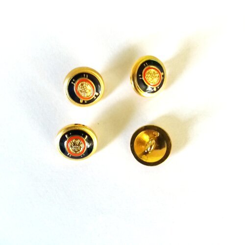 4 boutons en métal doré et émail bleu et rouge- 16mm - 128t
