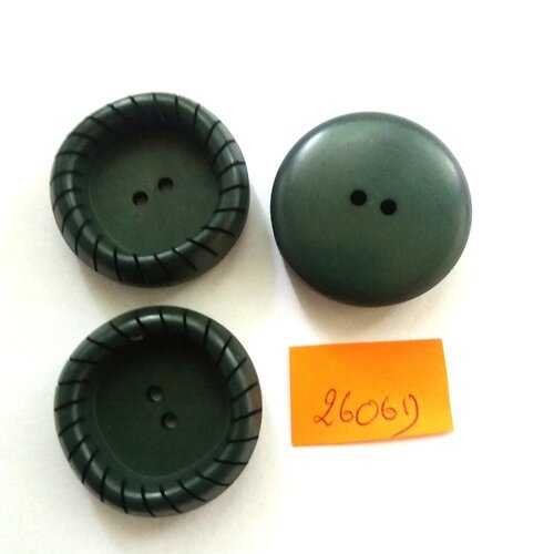 3 boutons en résine vert - vintage - 30mm - 2606d