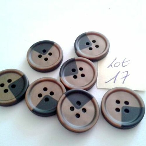 8 boutons en résine marron et noir - 18mm - lot 17