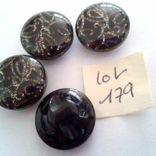 4 boutons en résine noir - 17mm - lot 179