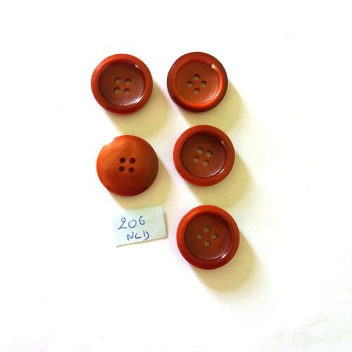 5 boutons en résine marron - 22mm - 206nld