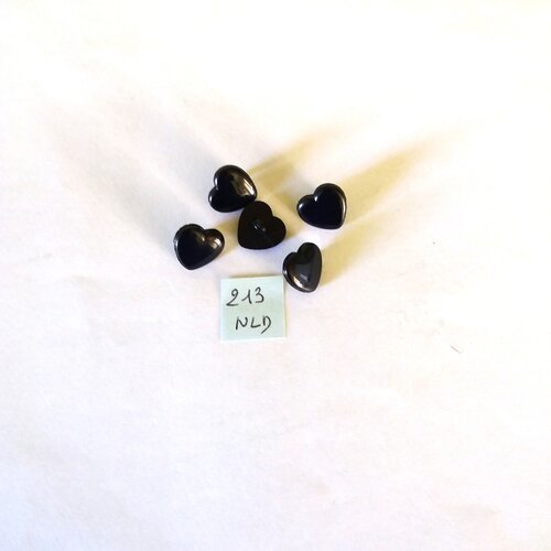 5 boutons en résine noir ( coeur ) - 13mm - 213nld