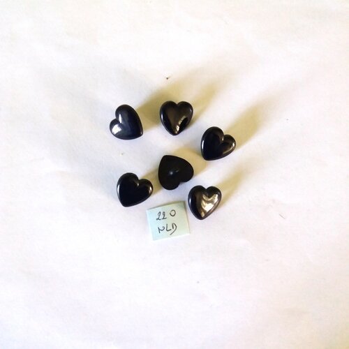 6 boutons en résine noir ( coeur ) - 10mm - 220nld