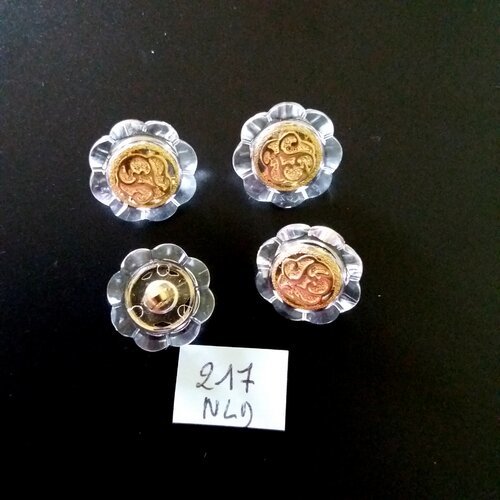 4 boutons en résine transparent et doré - 18mm - 217nld