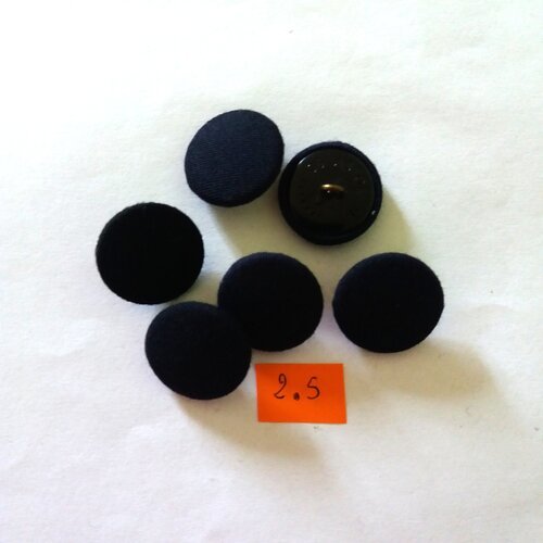 6 boutons en métal noir dessous et tissu bleu marine dessus - 22mm - 2s