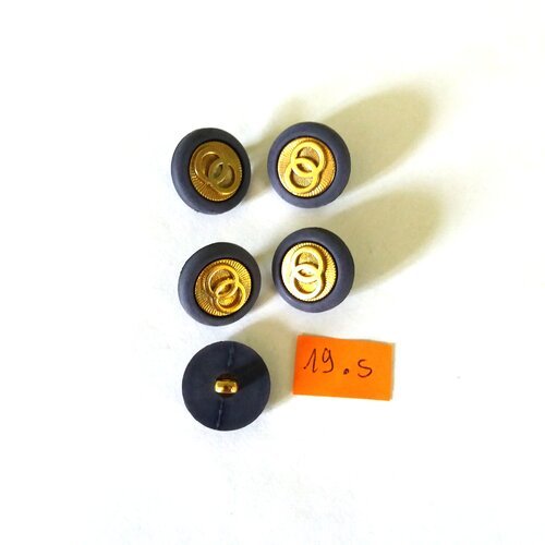 5 boutons en résine doré et bleu - 18mm - 19s