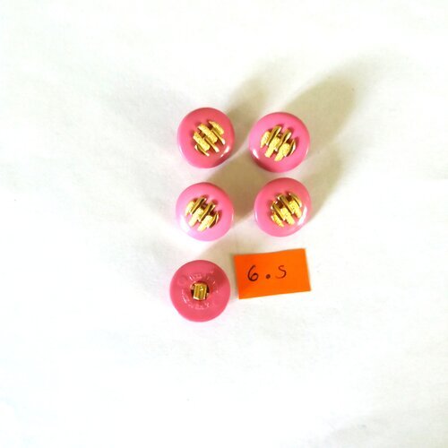 5 boutons en résine doré et rose - 18mm - 6s