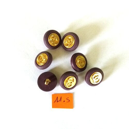 7 boutons en résine doré et violet - 15mm - 11s