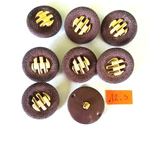 8 boutons en résine doré et violet - 26mm - 12s