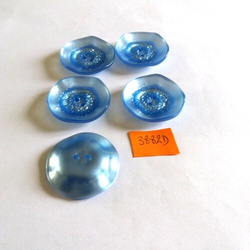 5 boutons en résine bleu -vintage - 34mm - 3882d