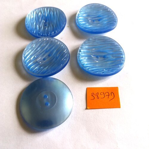5 boutons en résine bleu - vintage - 35mm - 3897d