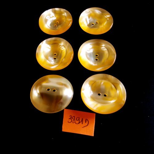 6 boutons en résine orange - vintage - 30mm - 3891d