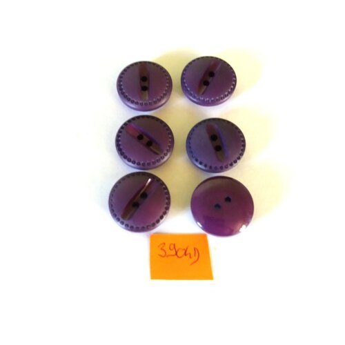 6 boutons en résine violet - vintage - 22mm - 3904d