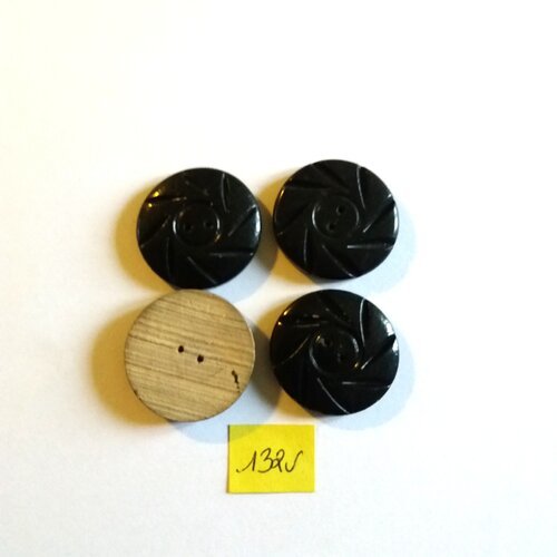 4 boutons en bois peint noir - 30mm - 132v