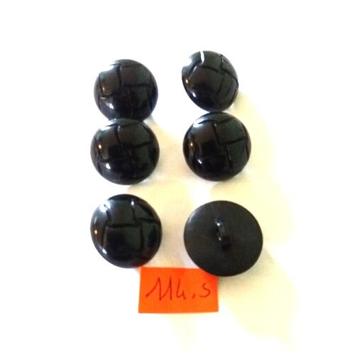 6 boutons en résine noir - 23mm - 114s
