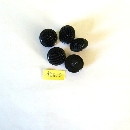 5 boutons en résine noir - 19mm - 126s