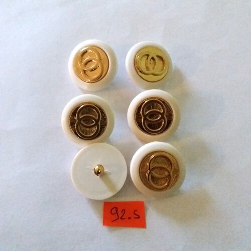 5 boutons en résine blanc et doré - 25mm - 92s