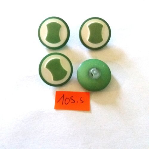 4 boutons en résine vert et blanc - 22mm - 105s