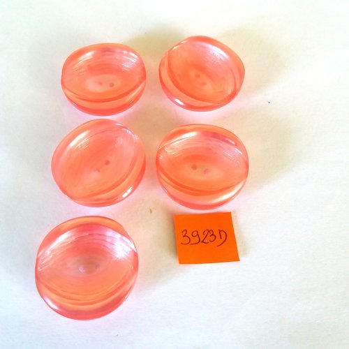 5 boutons en résine rose - vintage - 31mm - 3923d