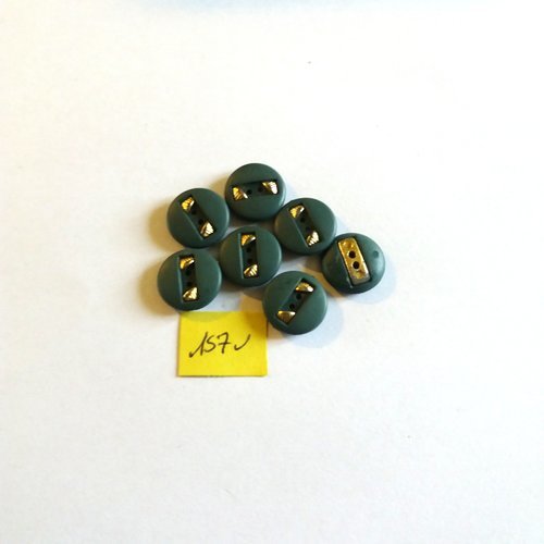 7 boutons en métal doré et résine vert - 15mm - 157v