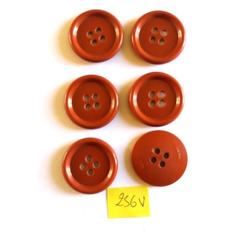 6 boutons en résine marron - 28mm - 256v