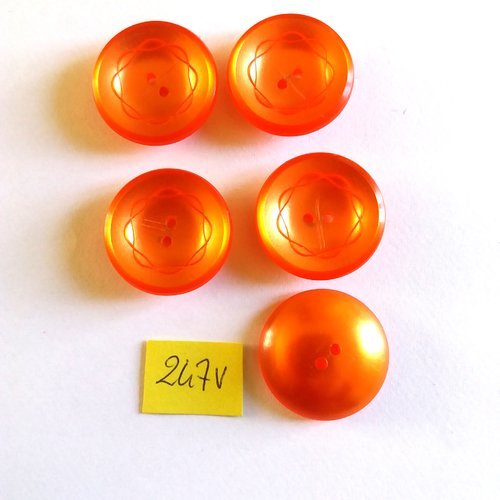 5 boutons en résine orange - 26mm - 247v