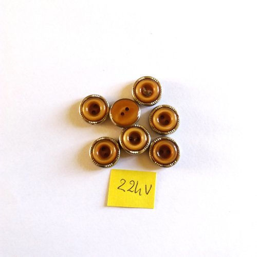 7 boutons en résine marron clair et argenté - 14mm - 224v