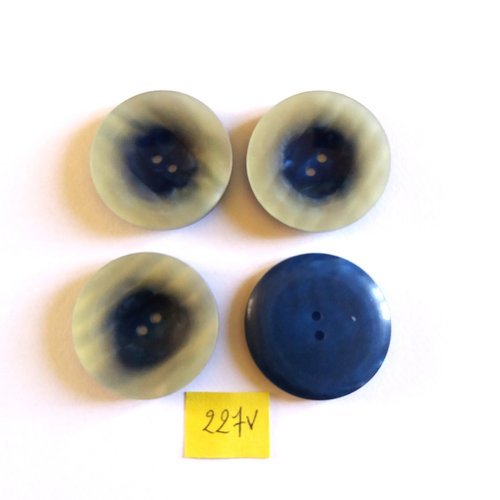 4 boutons en résine gris et bleu - 35mm - 227v