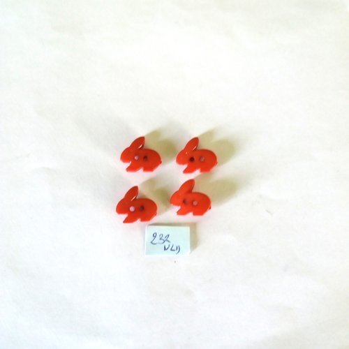 4 boutons en résine rouge ( lapin ) - 17mm - 232nld