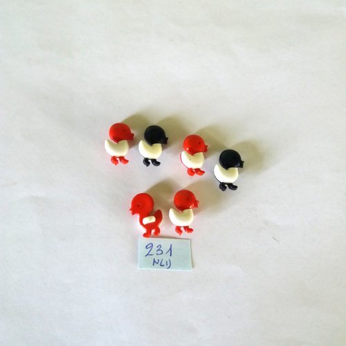 4 boutons en résine rouge et blanc et 2 boutons blanc et bleu foncé ( petit canard ) - 17mm - 231nld