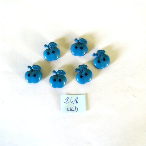 6 boutons pomme en résine bleu - 13mm - 248nld