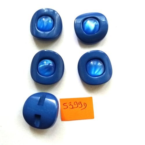5 boutons en résine bleu + cabochon - vintage - 21mm - 5399d